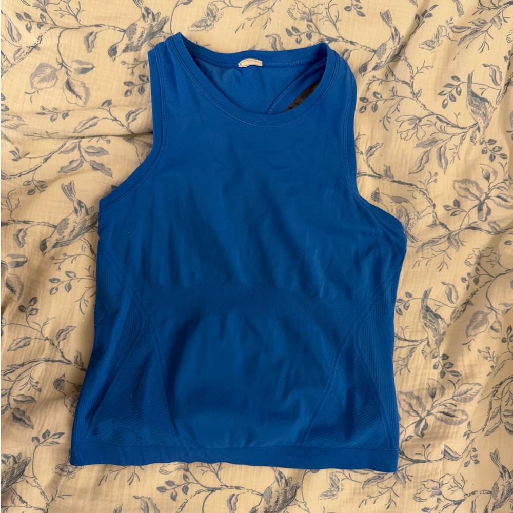 athleta high neck momentum crop tank in ultramarine
